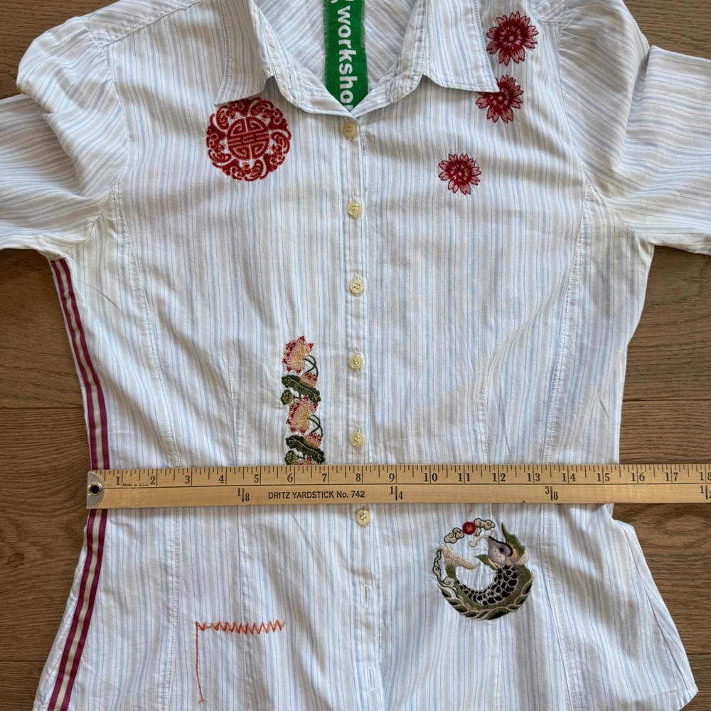 Johnny Was 3J Workshop Embroidered Pinstripe Button Down Shirt Womens Small - Picture 8 of 8